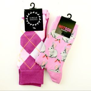 Pink Hot Sox bunny socks & argyle Circle Socks